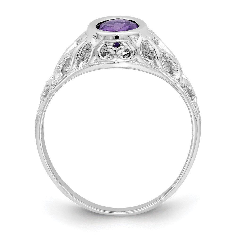 14k White Gold 7x Oval Amethyst Bezel Heart Filigree Ring