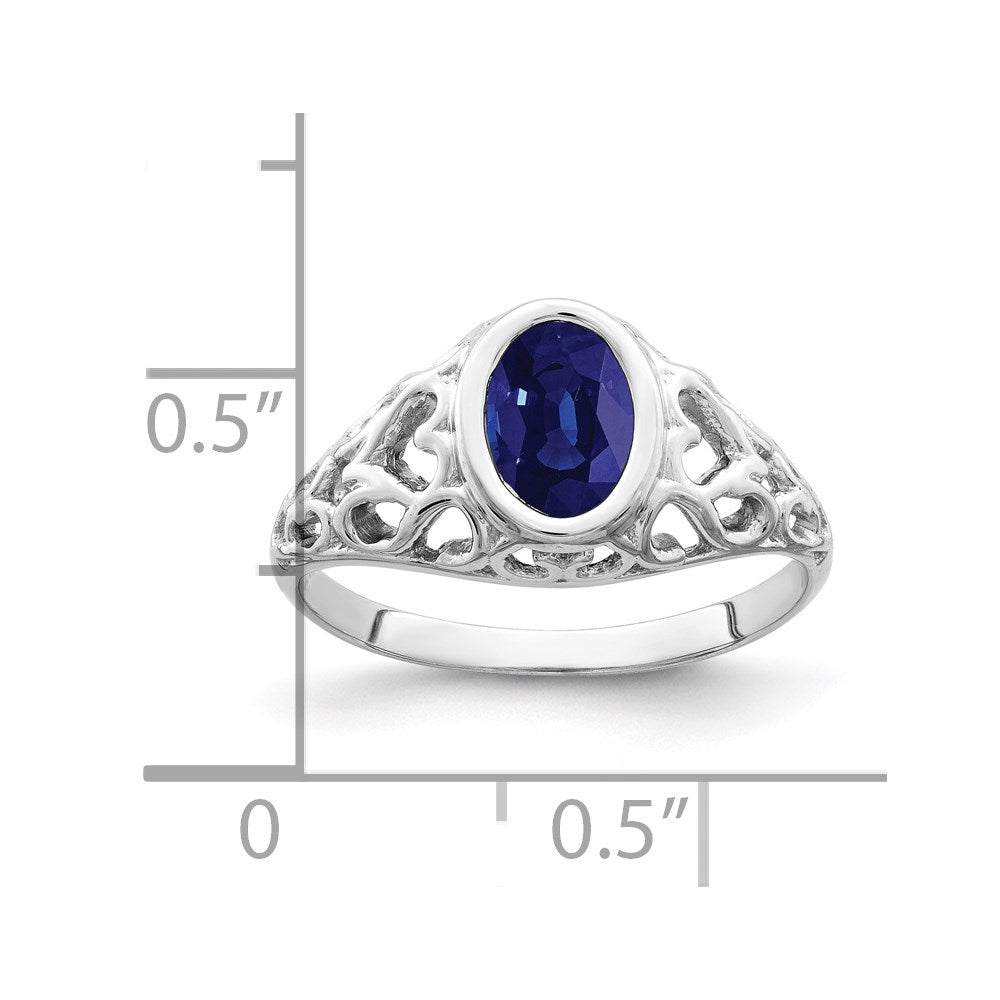 14k White Gold 7x Oval Blue Sapphire Filigree Heart Ring
