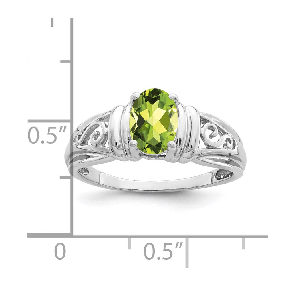 14k White Gold 7x Oval Peridot Filigree Ring