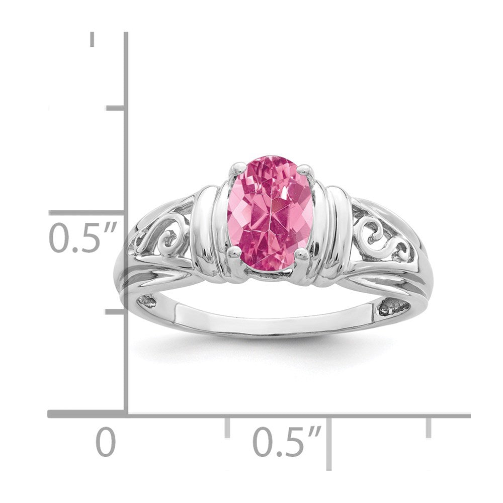 14k White Gold 7x Oval Pink Tourmaline Filigree Ring