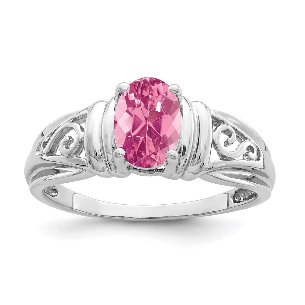 14k White Gold 7x Oval Pink Tourmaline Filigree Ring