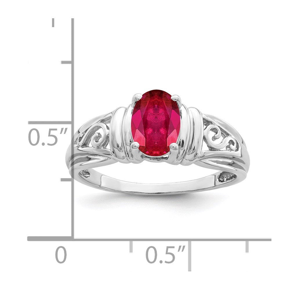 14k White Gold 7x Oval Ruby Filigree Ring