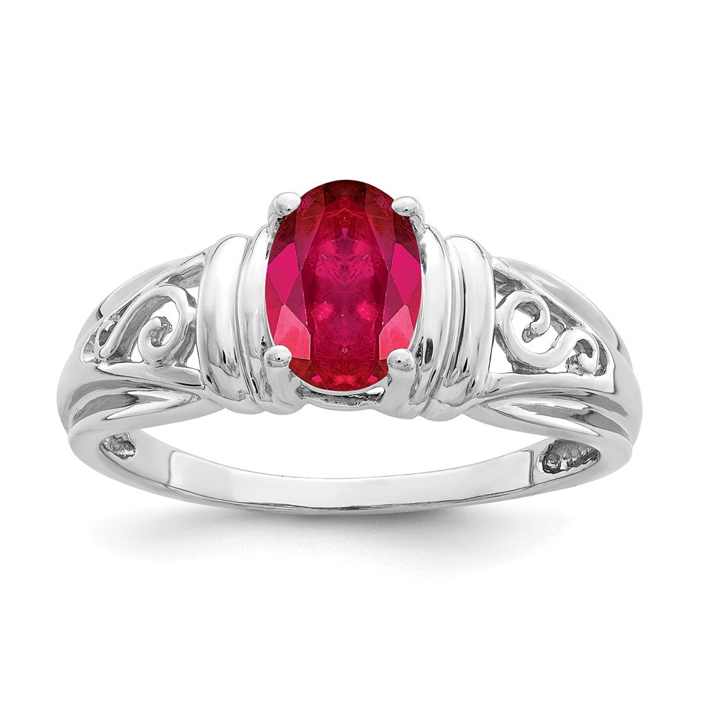 14k White Gold 7x Oval Ruby Filigree Ring