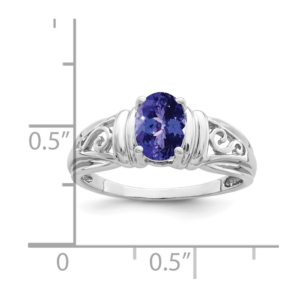 14k White Gold 7x Oval Tanzanite Filigree Ring