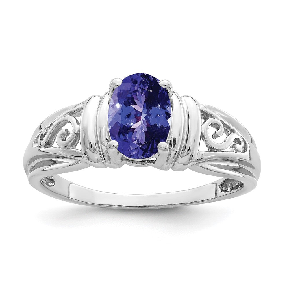 14k White Gold 7x Oval Tanzanite Filigree Ring
