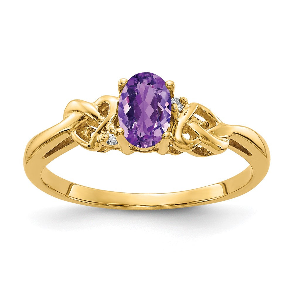14k 6x Oval Amethyst and AA Diamond Ring