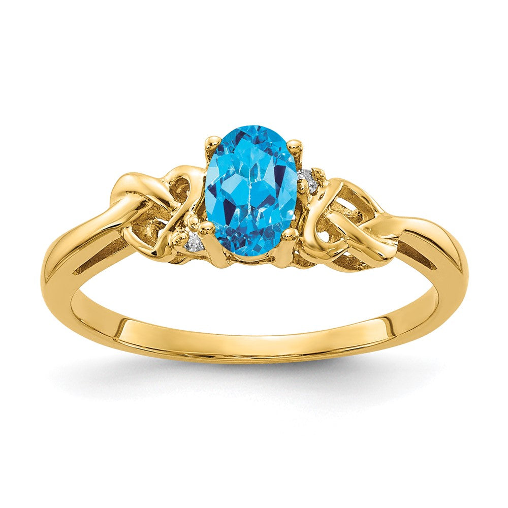 14k 6x Oval Blue Topaz A Diamond ring