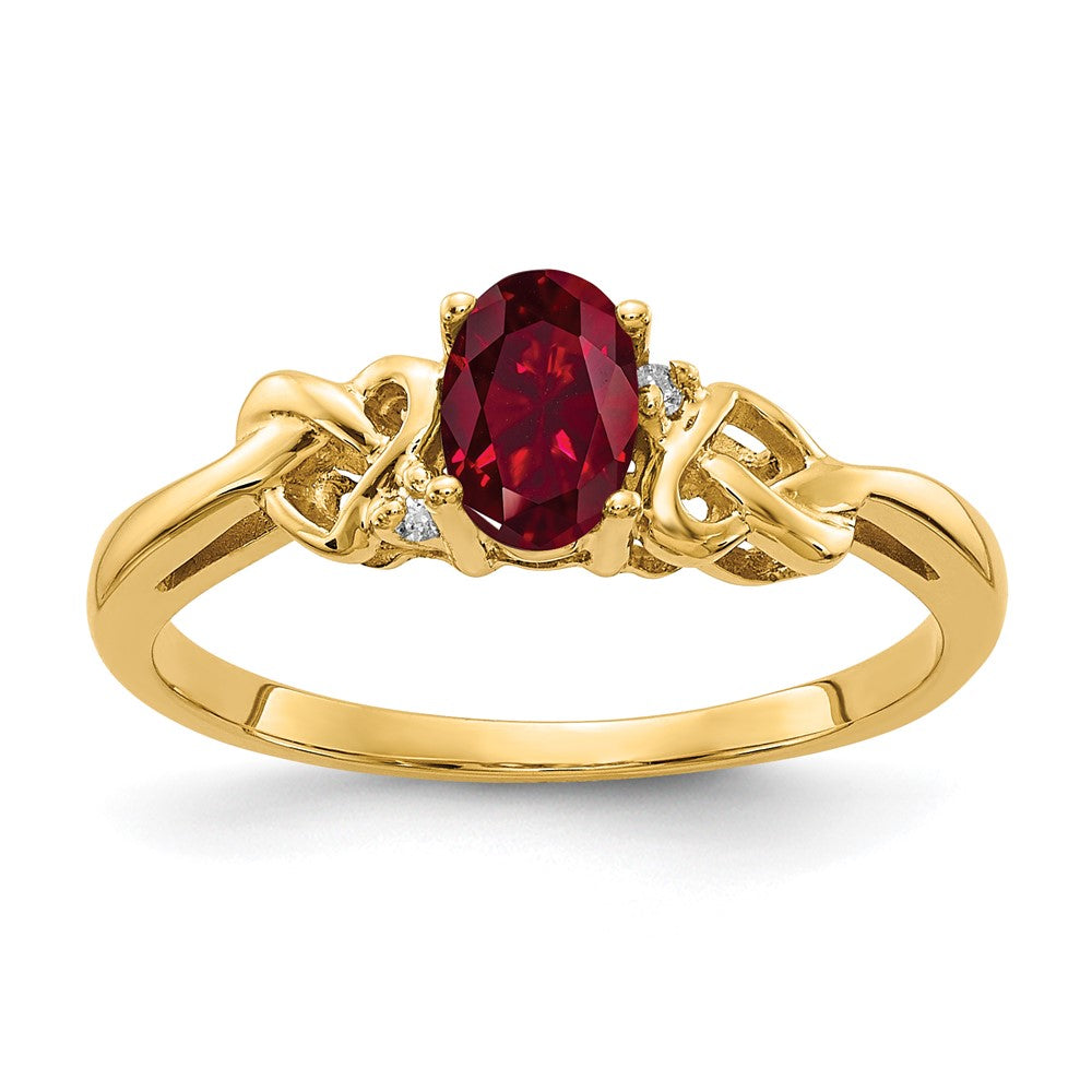 14k 6x Oval Created Ruby A Diamond ring