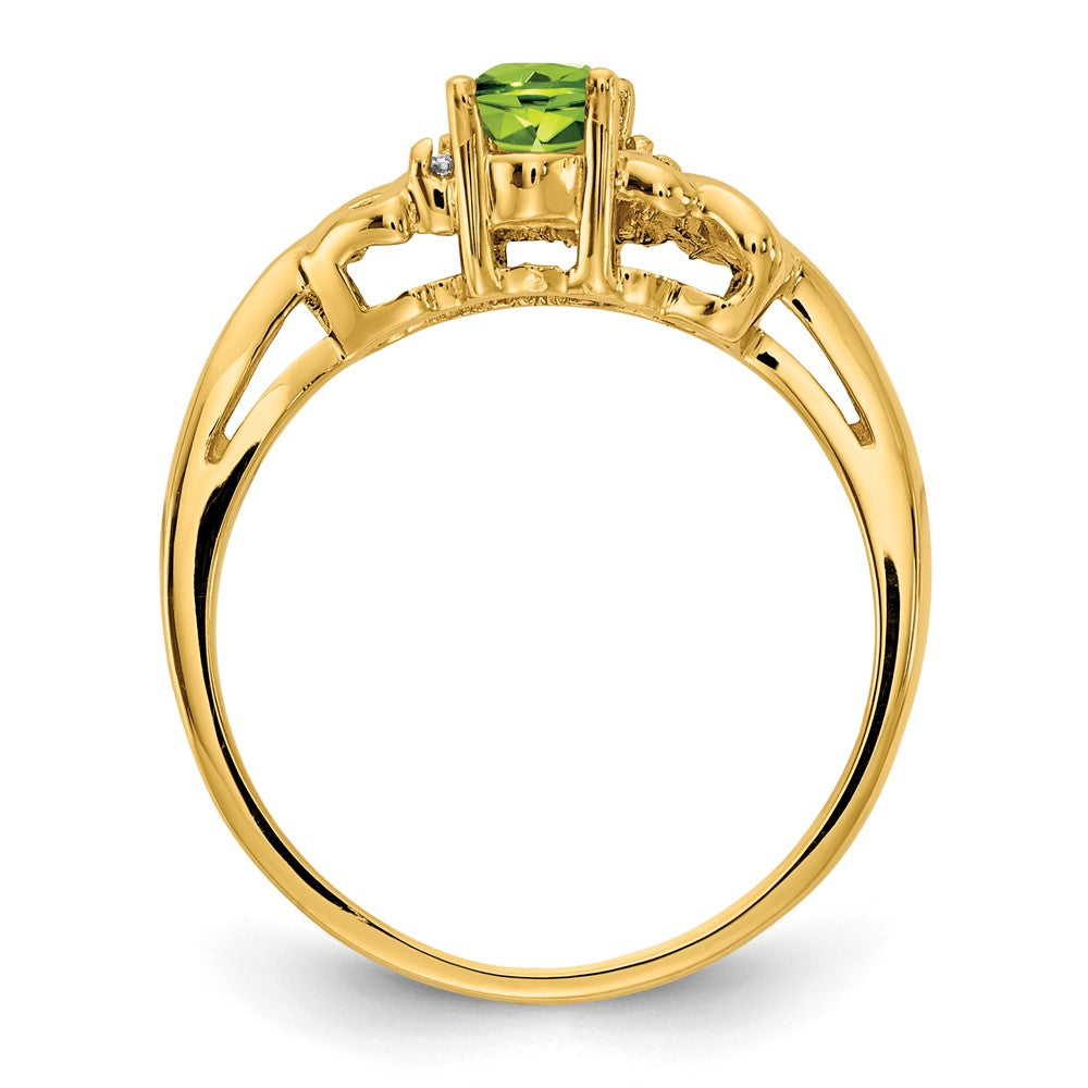 14k 6x Oval Peridot and AA Diamond Ring