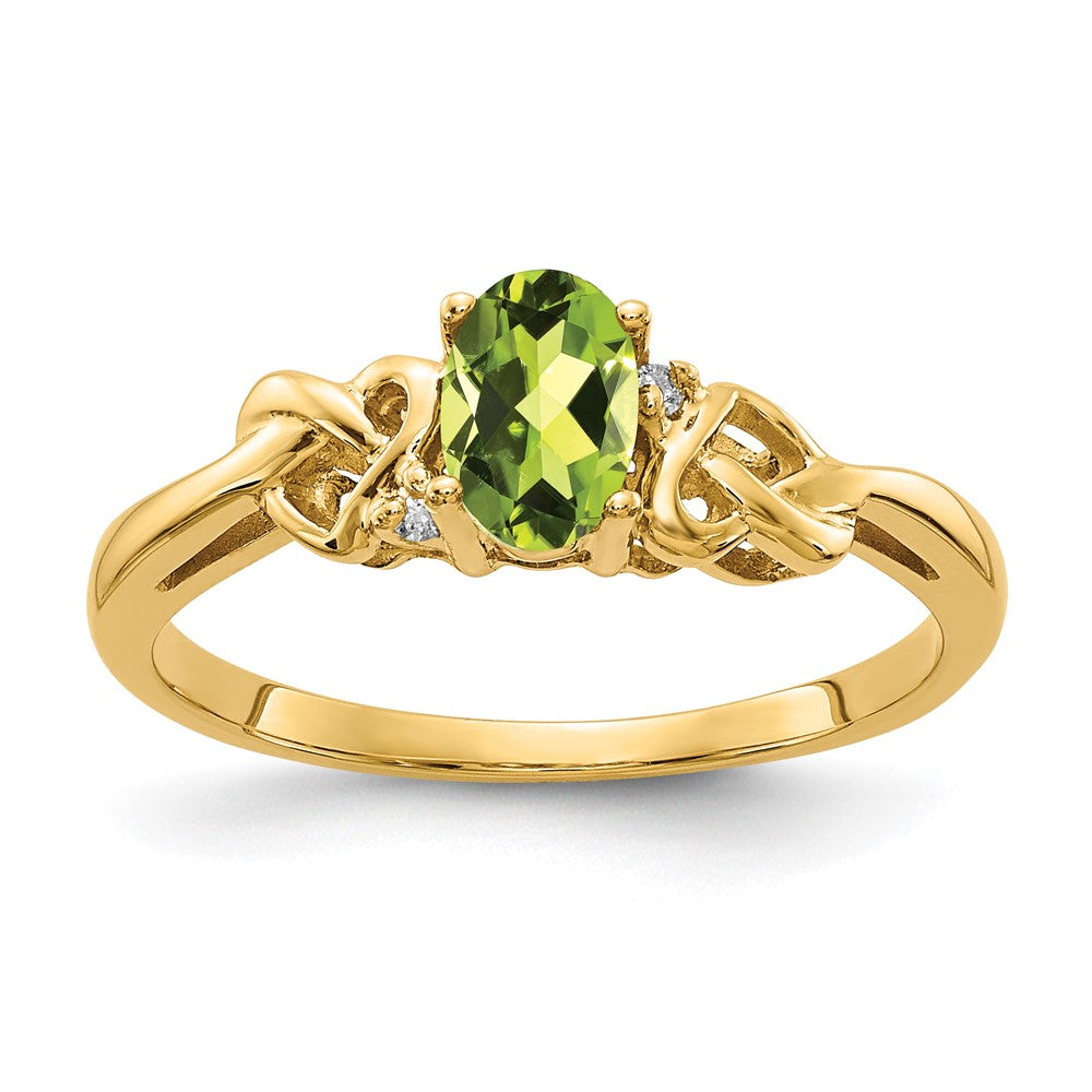 14k 6x Oval Peridot and VS Diamond Ring