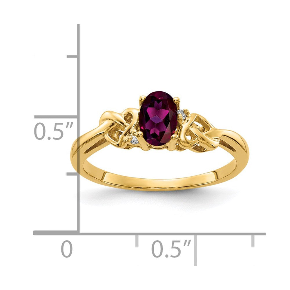 14k 6x Oval Rhodolite Garnet A Diamond ring