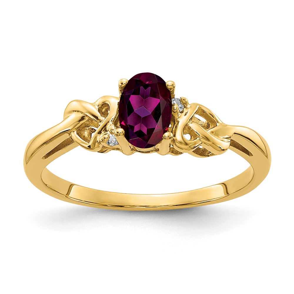 14k 6x Oval Rhodolite Garnet A Diamond ring