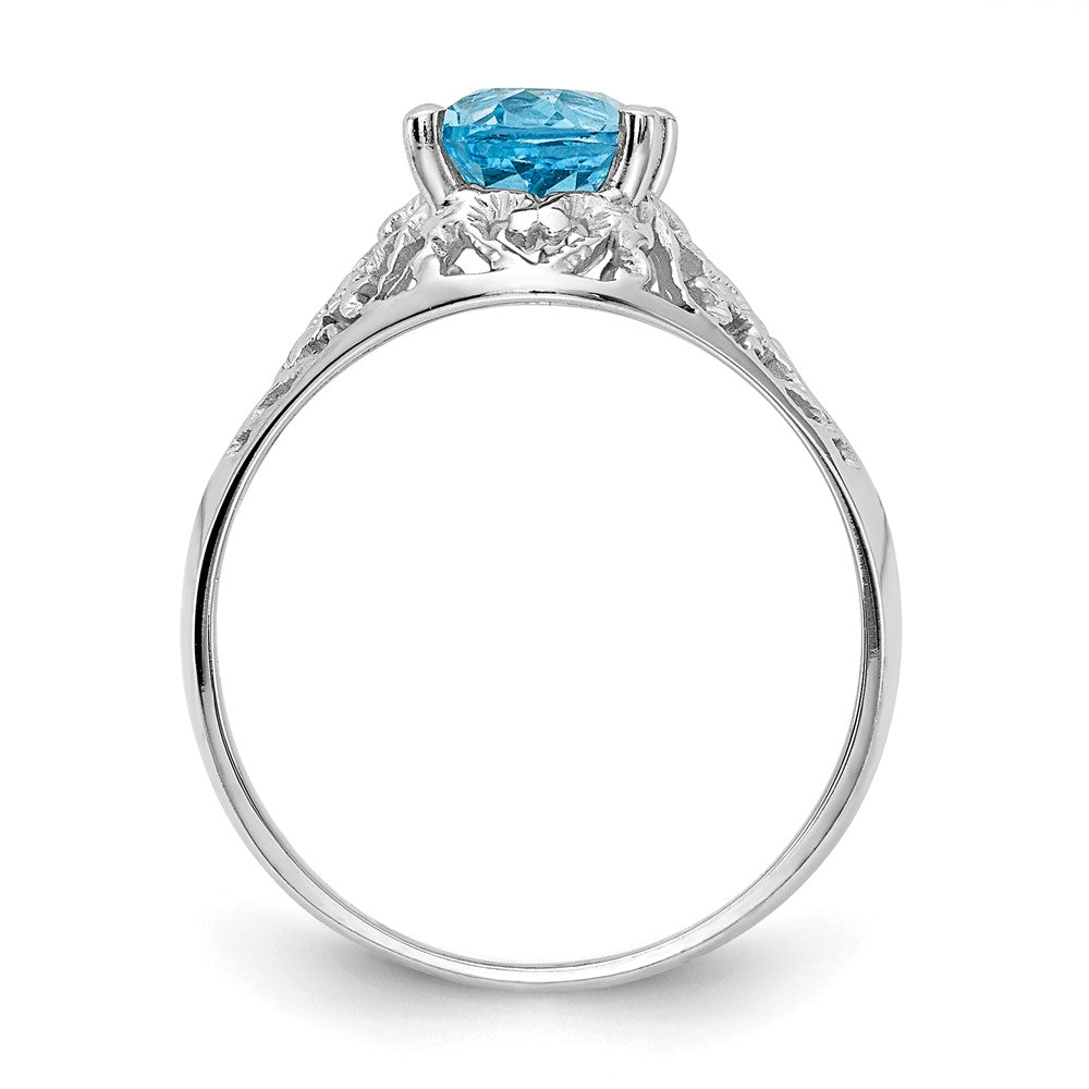 14k White Gold 8x Oval Blue Topaz Filigree Ring