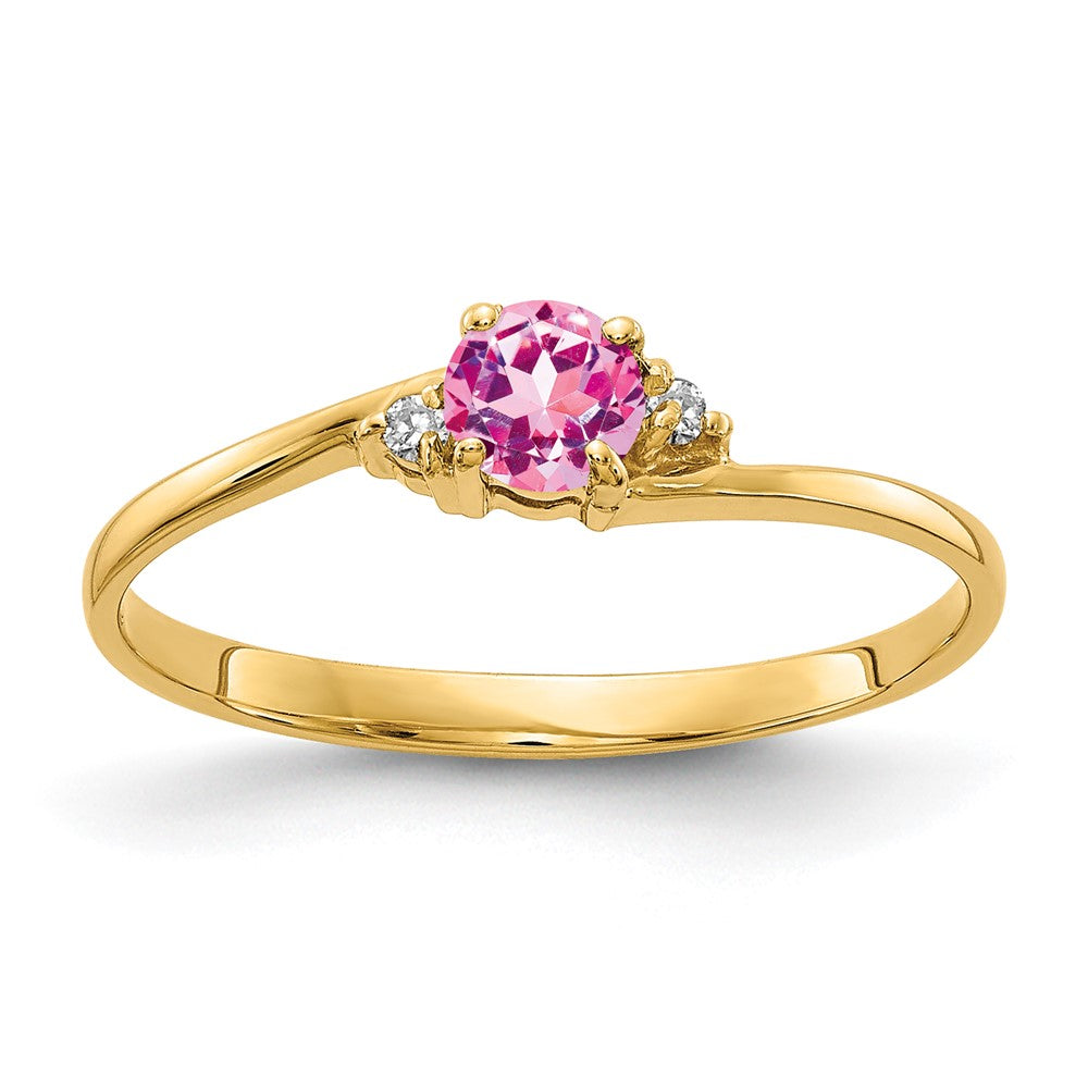 14k Round Pink Sapphire and A Diamond Ring