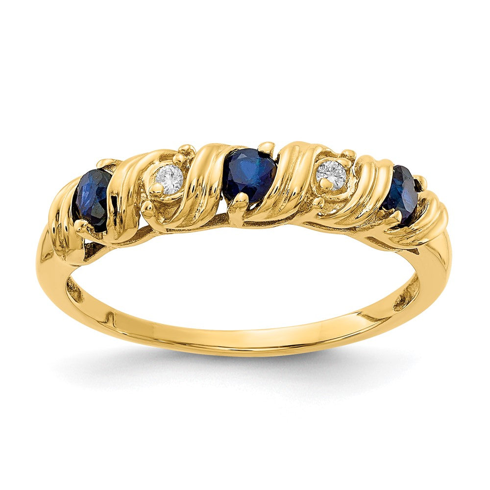14k Blue Sapphire and AAA Diamond Twist Ring