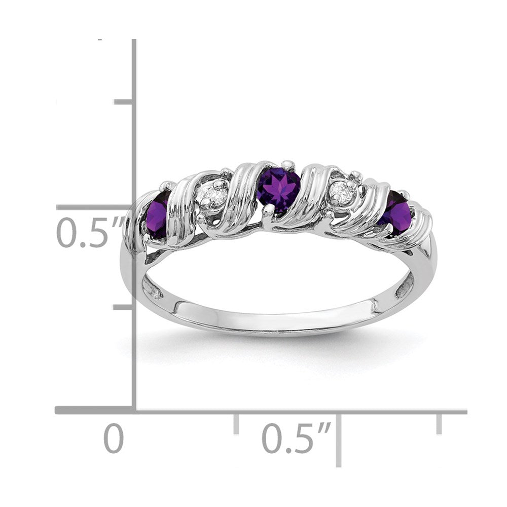 14k White Gold Round Amethyst and AAA Diamond Twist Ring