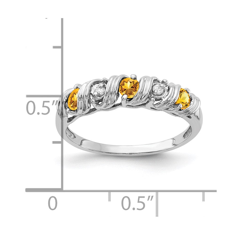 14k White Gold Round Citrine and AAA Diamond Twist Ring