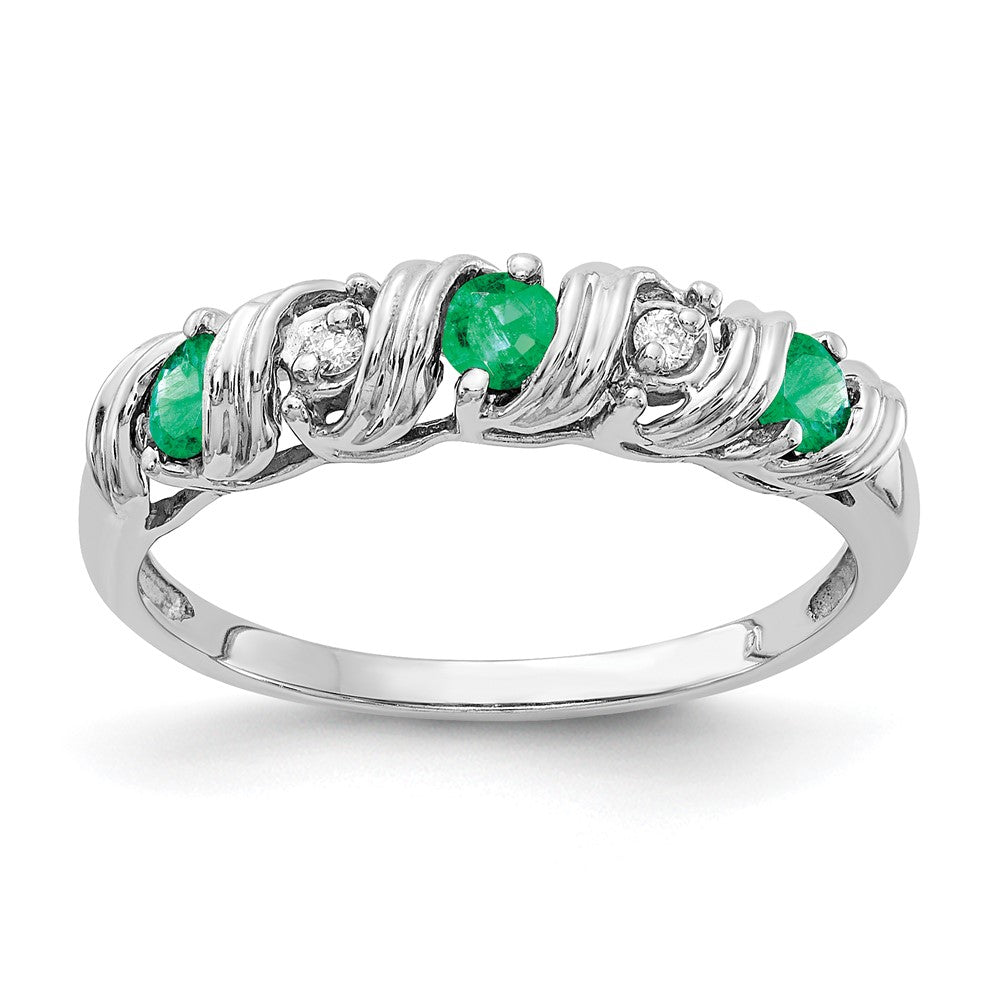 14k White Gold Emerald and VS Diamond Twist Ring