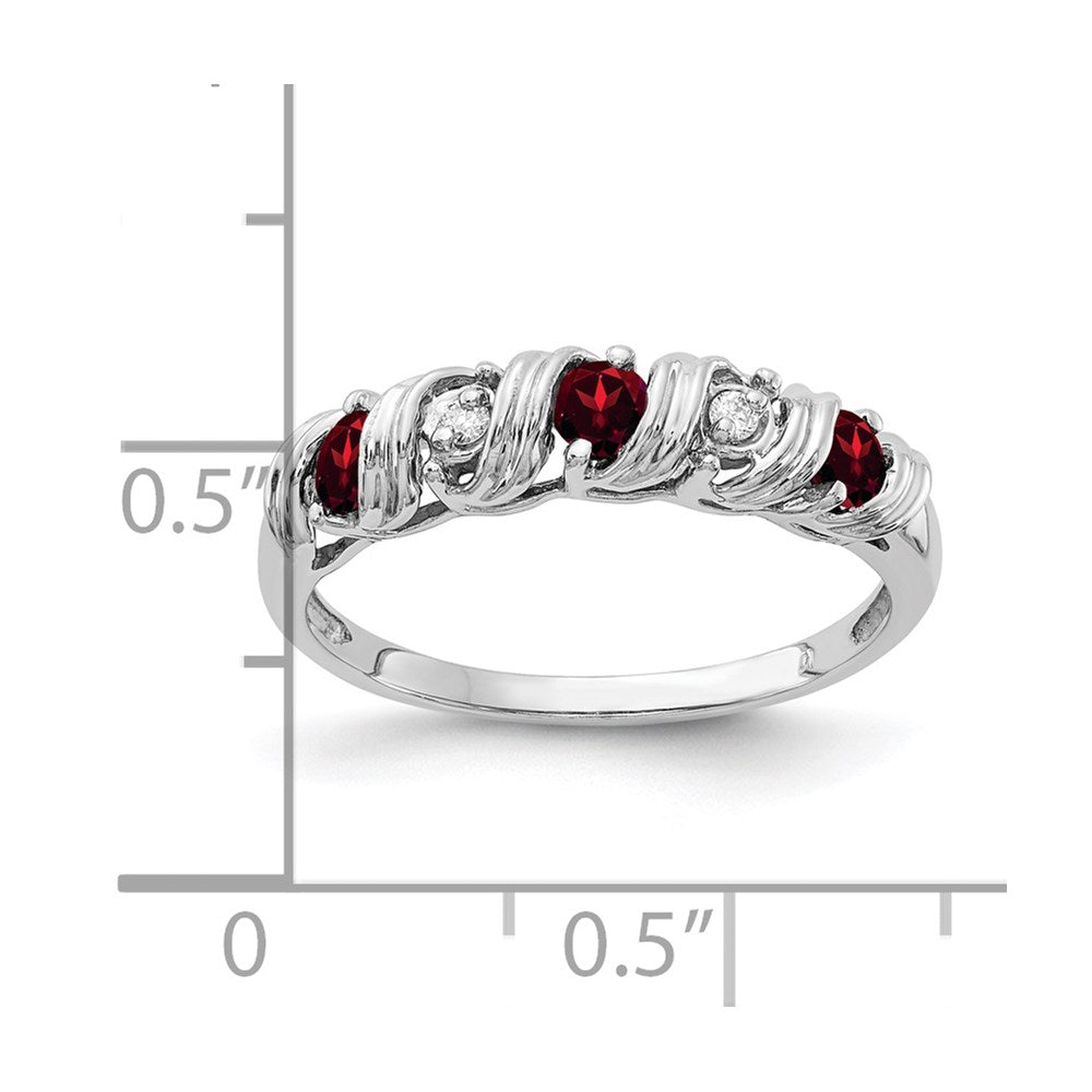 14k White Gold Round Garnet and AAA Diamond Twist Ring