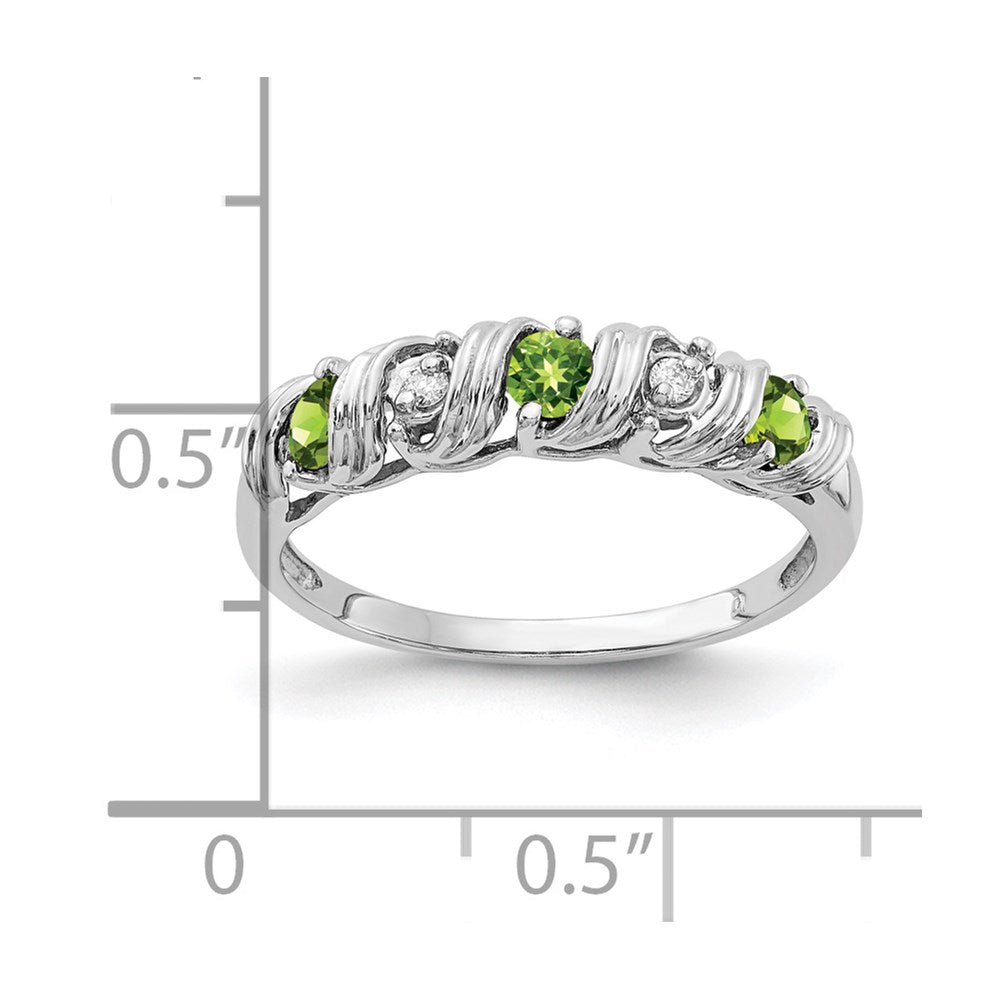 14k White Gold Round Peridot and VS Diamond Twist Ring