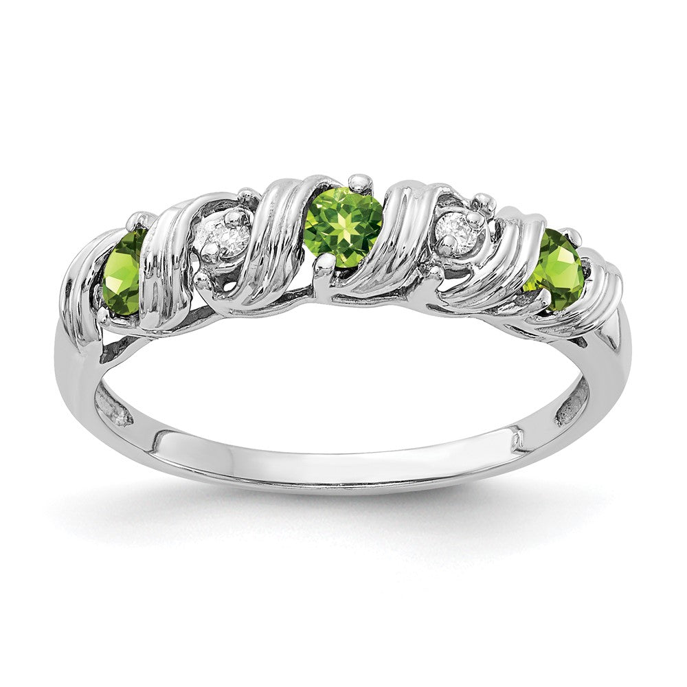14k White Gold Round Peridot and A Diamond Twist Ring