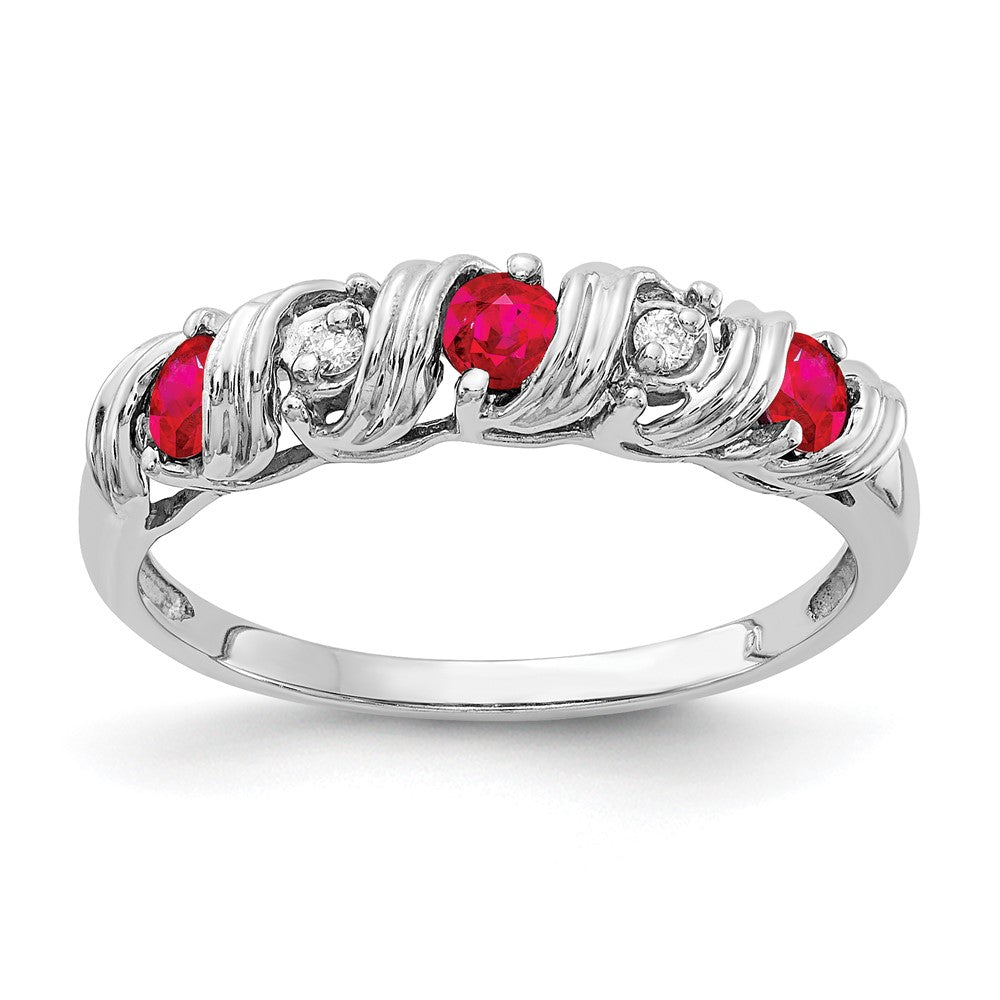 14k White Gold Ruby and AAA Diamond Twist Ring