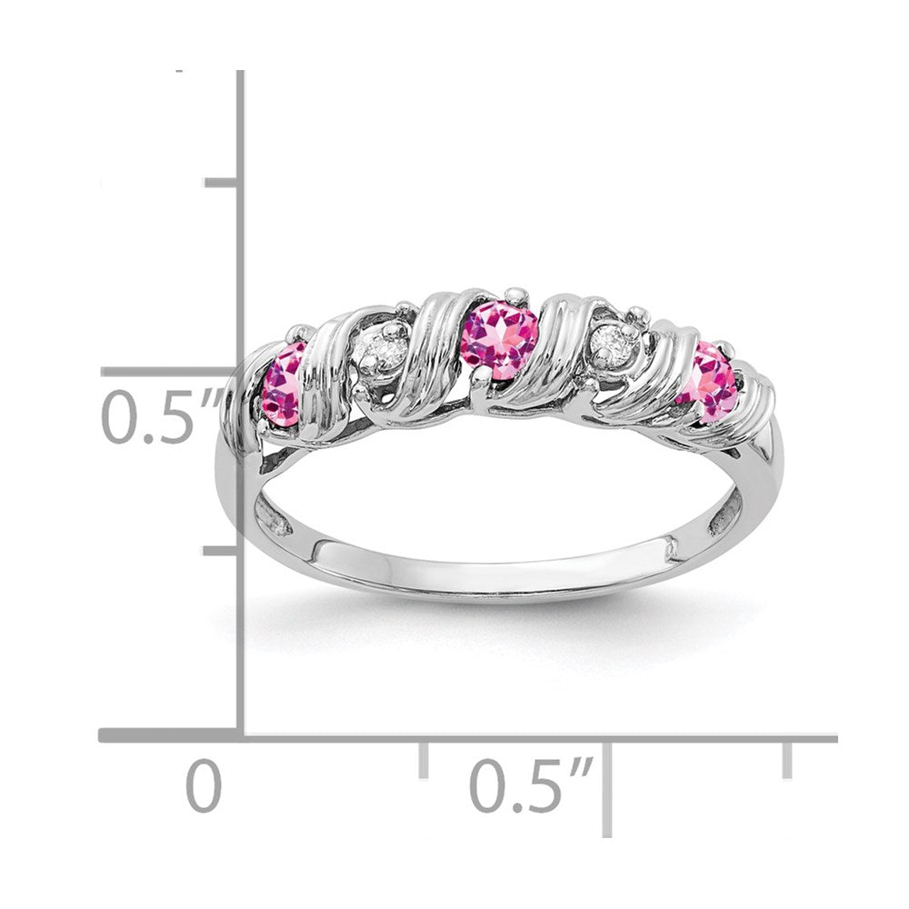 14k White Gold Round Pink Sapphire and AA Diamond Twist Ring