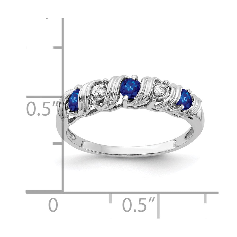 14k White Gold Blue Sapphire and AAA Diamond Twist Ring