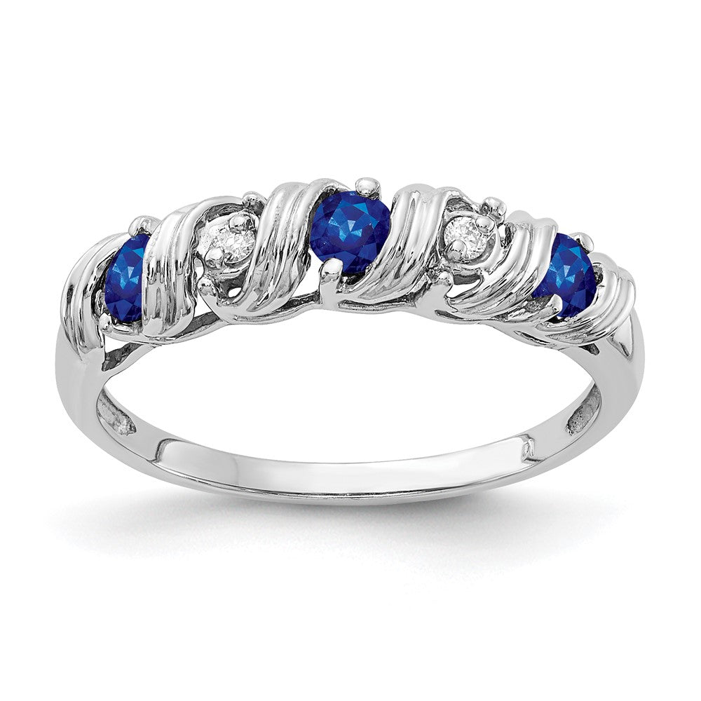 14k White Gold Blue Sapphire and AAA Diamond Twist Ring