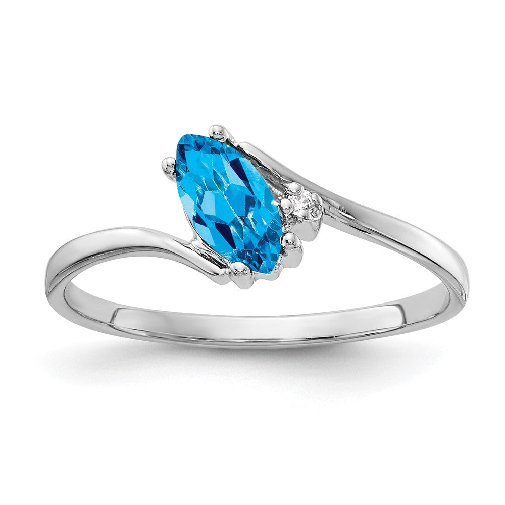 14k White Gold 7x Marquise Blue Topaz AAA Diamond ring