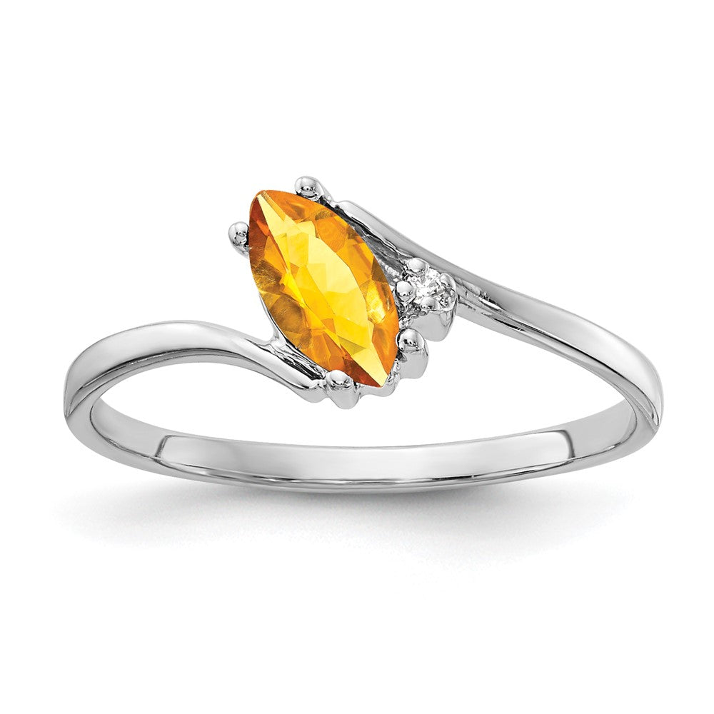 14k White Gold 7x Marquise Citrine AA Diamond ring