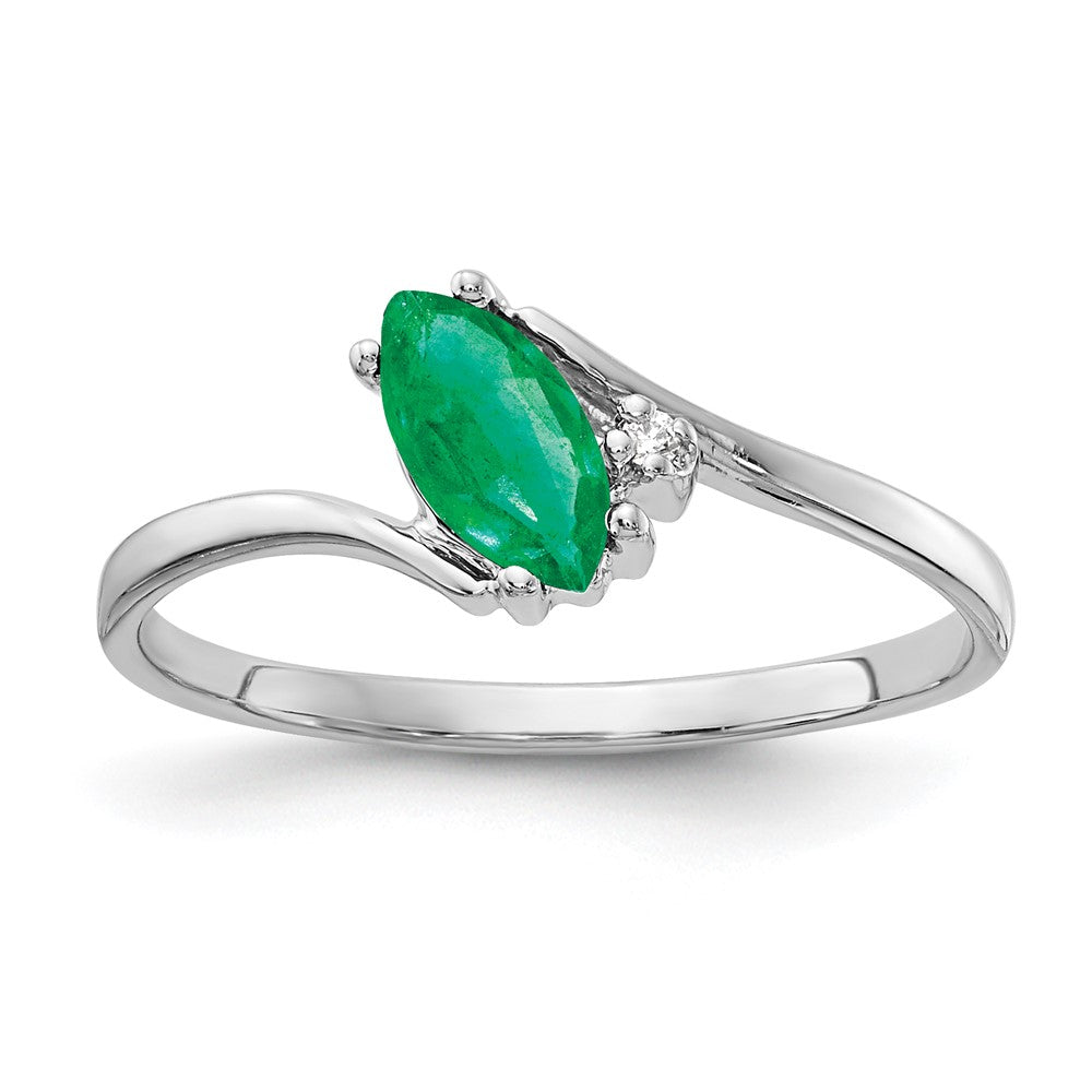 14k White Gold 7x Marquise Emerald A Diamond ring