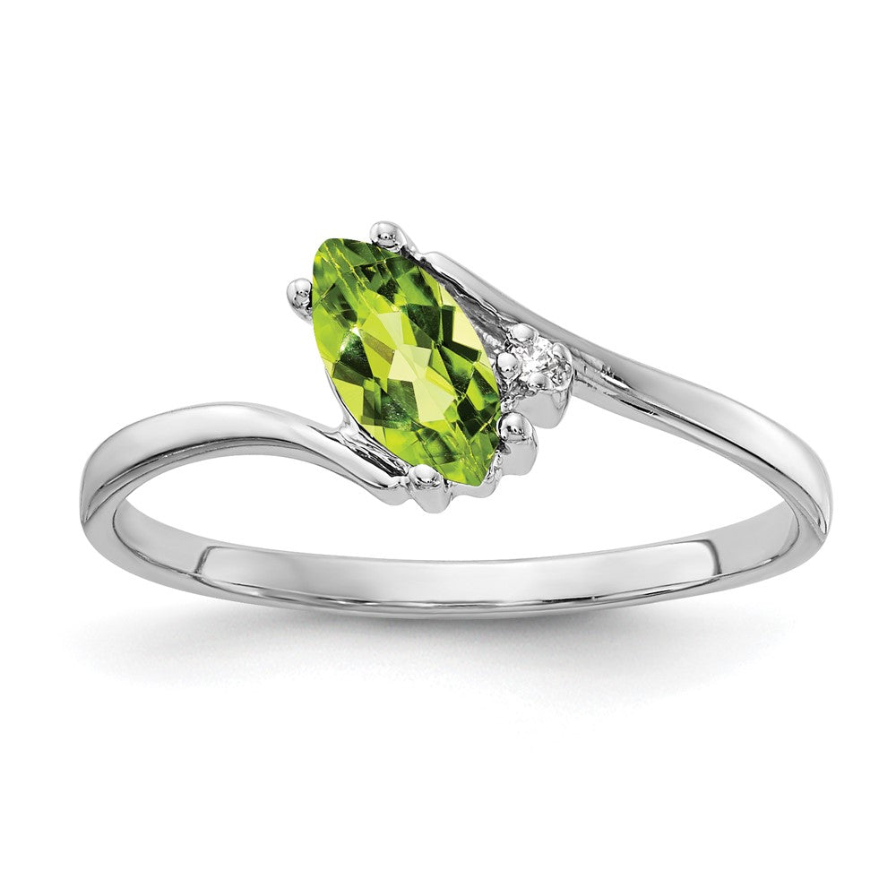14k White Gold 7x Marquise Peridot A Diamond ring