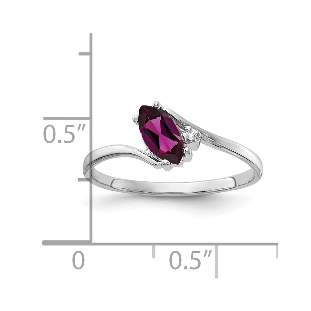 14k White Gold 7x Marquise Rhodolite Garnet AA Diamond ring