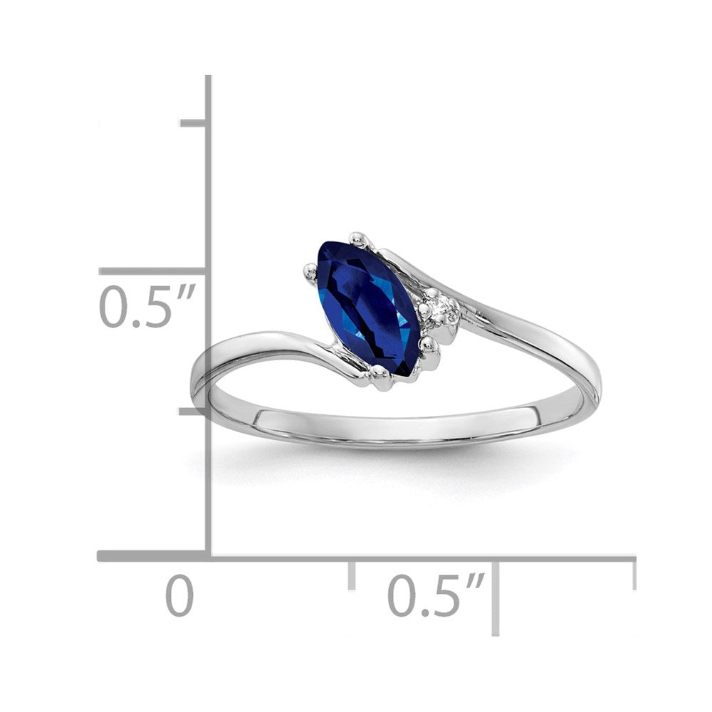 14k White Gold 7x Blue Marquise Sapphire and AA Diamond Ring