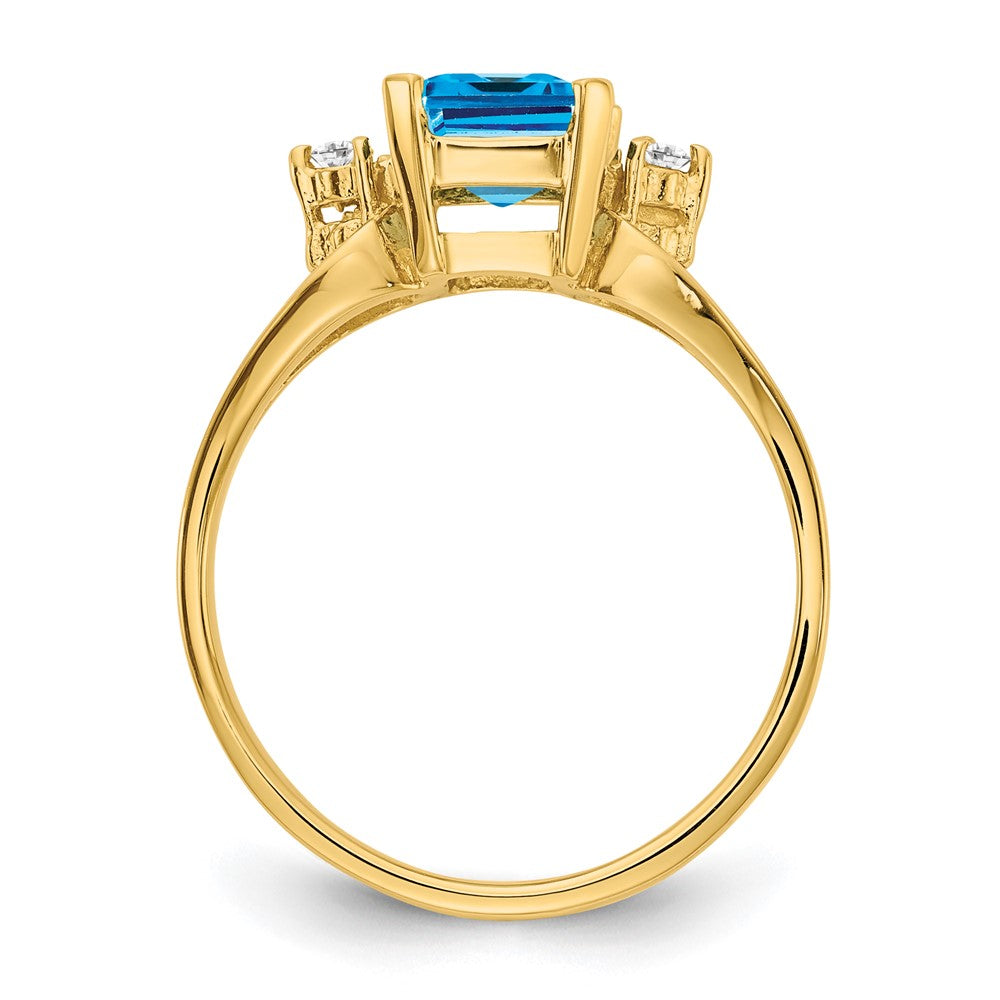 14k 8x Emerald Cut Blue Topaz A Diamond ring