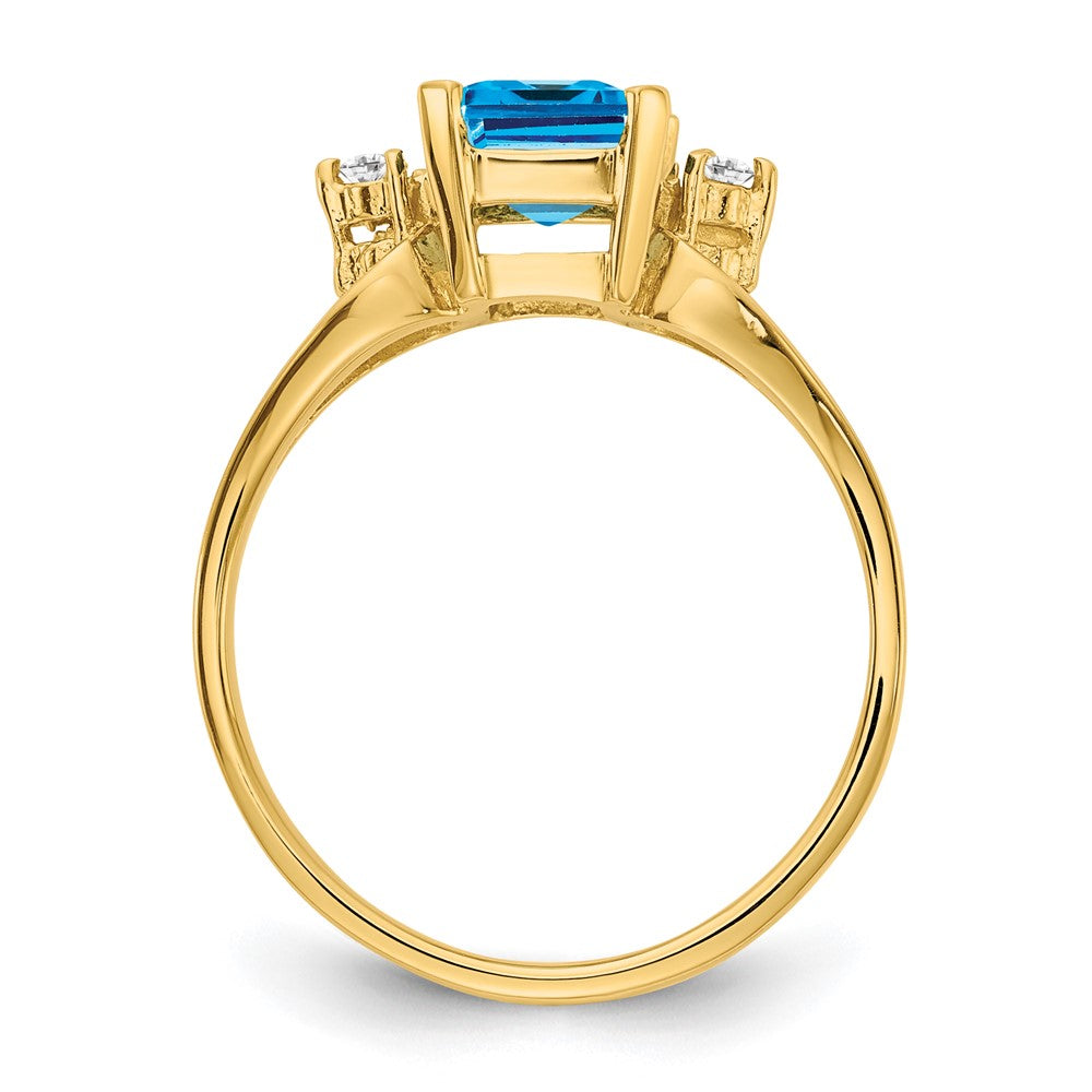 14k 8x Emerald-cut Blue Topaz and 1/20 carat A Diamond Ring