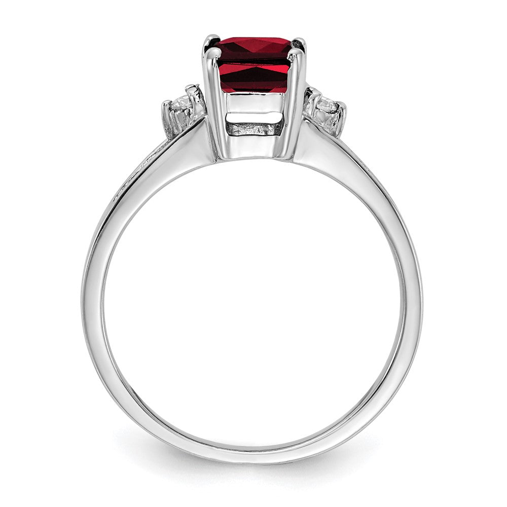 14k White Gold 7x Emerald Cut Garnet AA Diamond Ring