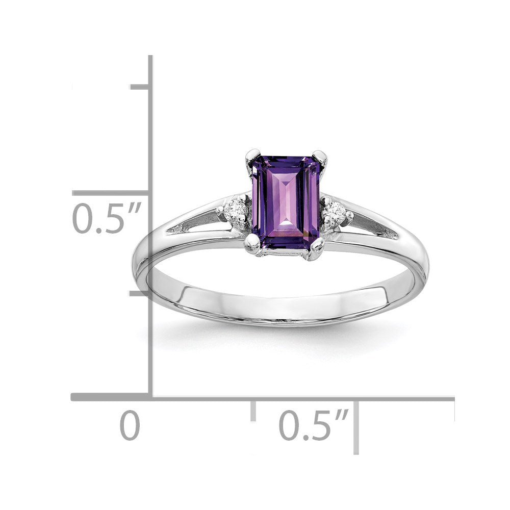 14k White Gold 6x Emerald-cut Amethyst and VS Diamond Ring