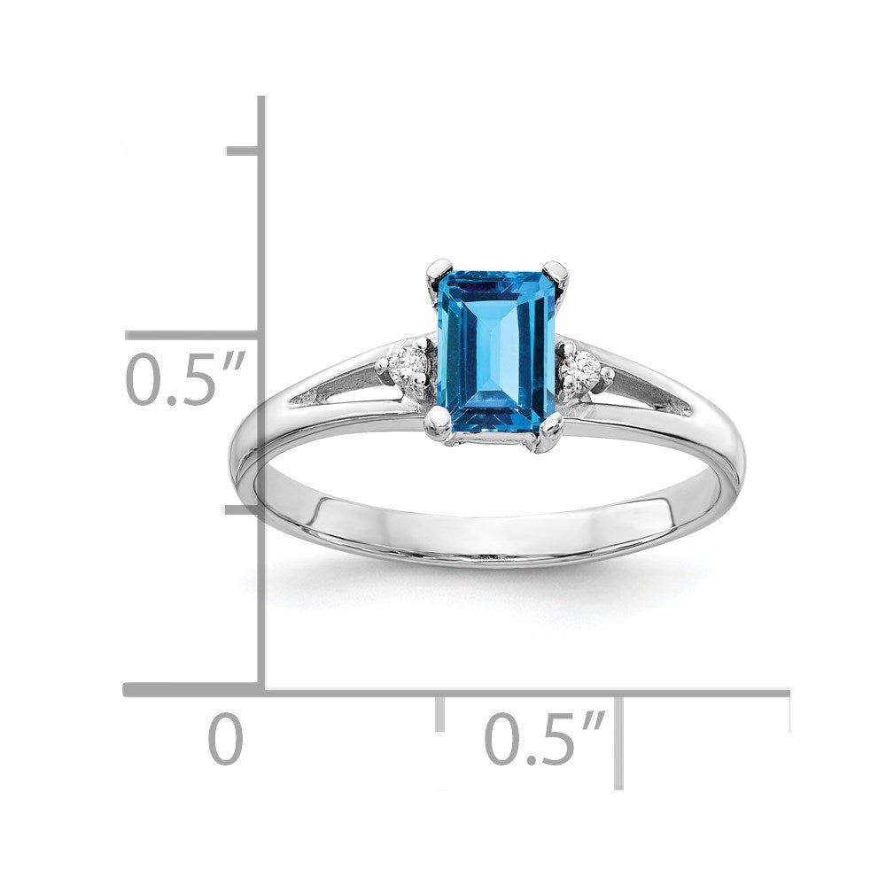 14k White Gold 6x Emerald-cut Blue Topaz and VS Diamond Ring
