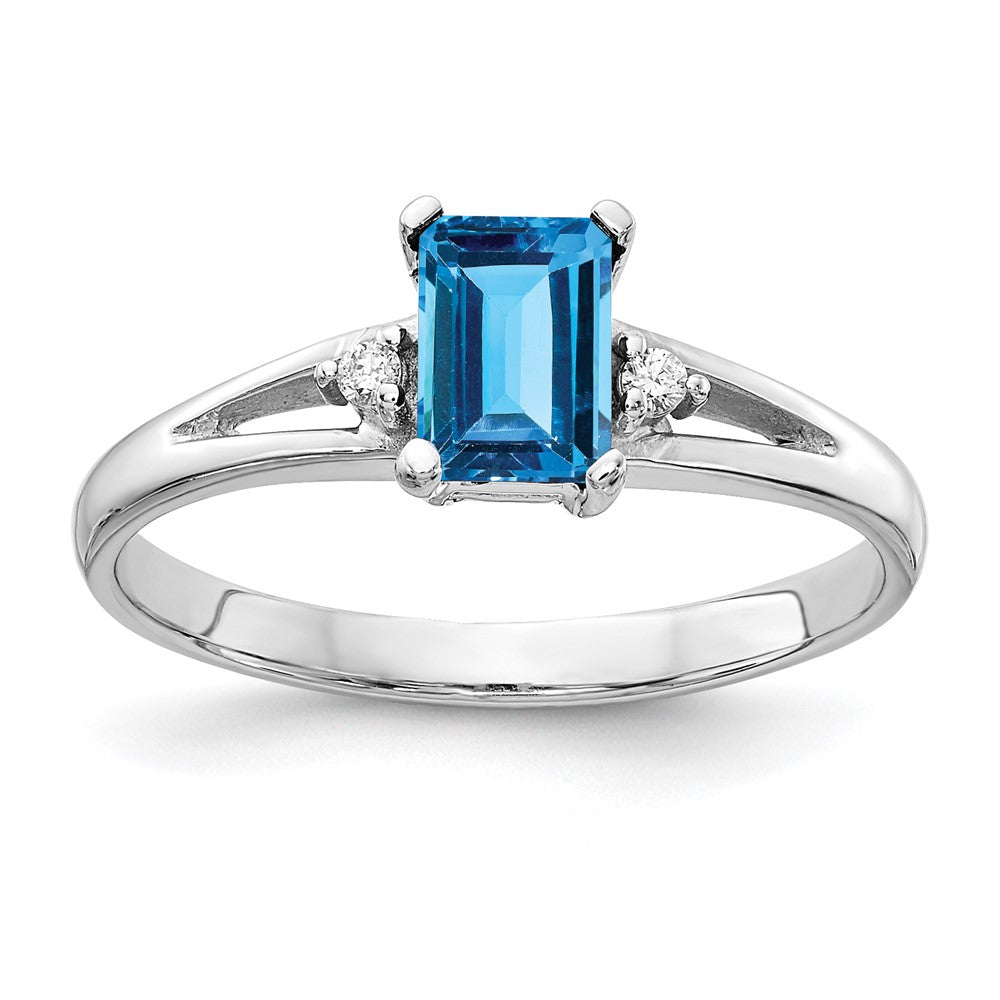 14k White Gold 6x Emerald Cut Blue Topaz A Diamond ring