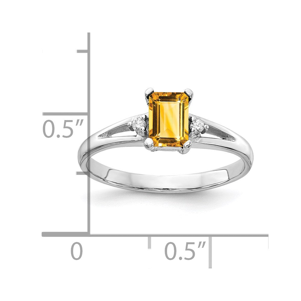 14k White Gold 6x Emerald Cut Citrine VS Diamond ring