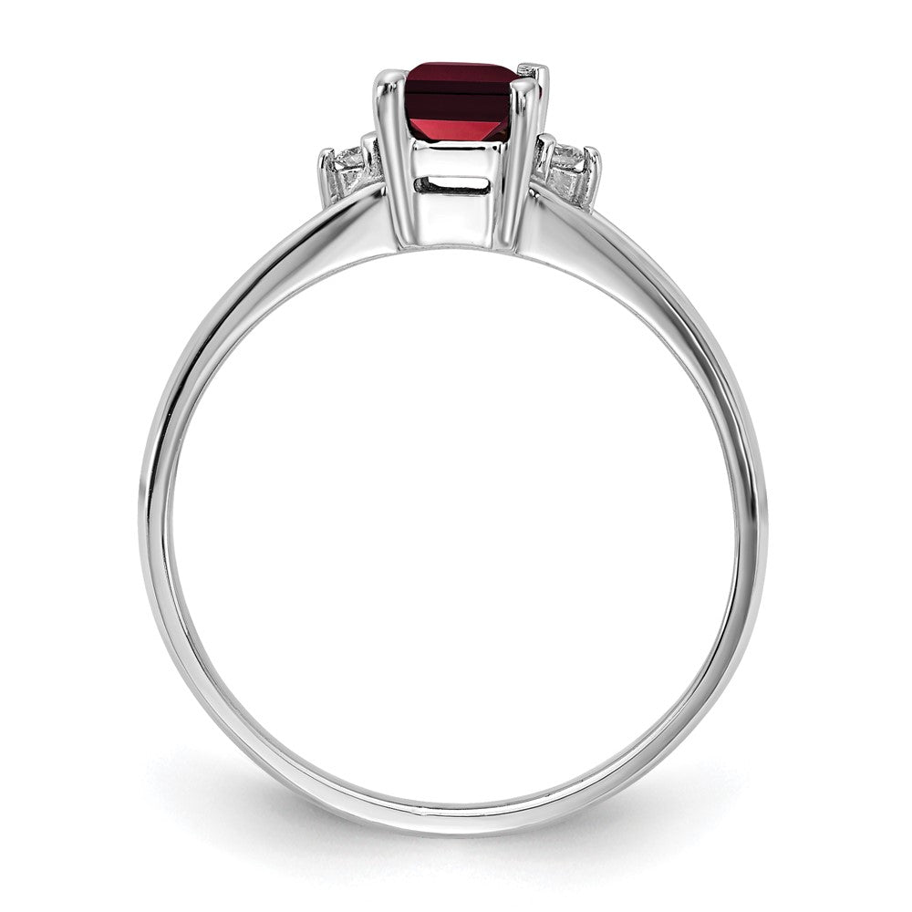 14k White Gold 6x Emerald-cut Garnet and A Diamond Ring