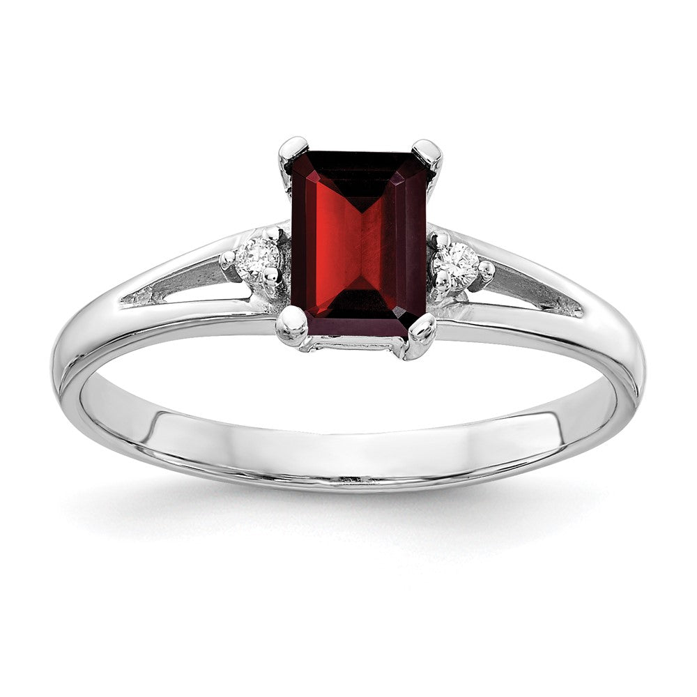 14k White Gold 6x Emerald-cut Garnet and VS Diamond Ring