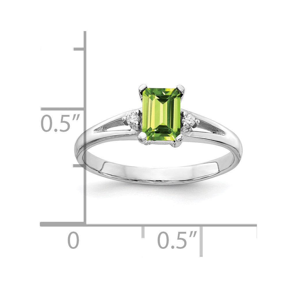 14k White Gold 6x Emerald-cut Peridot and AAA Diamond Ring