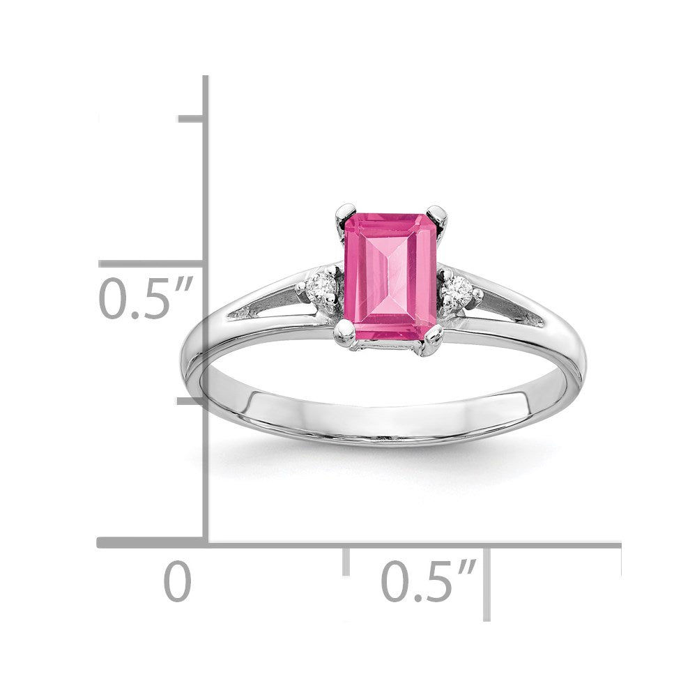 14k White Gold 6x Emerald Cut Pink Tourmaline A Diamond ring