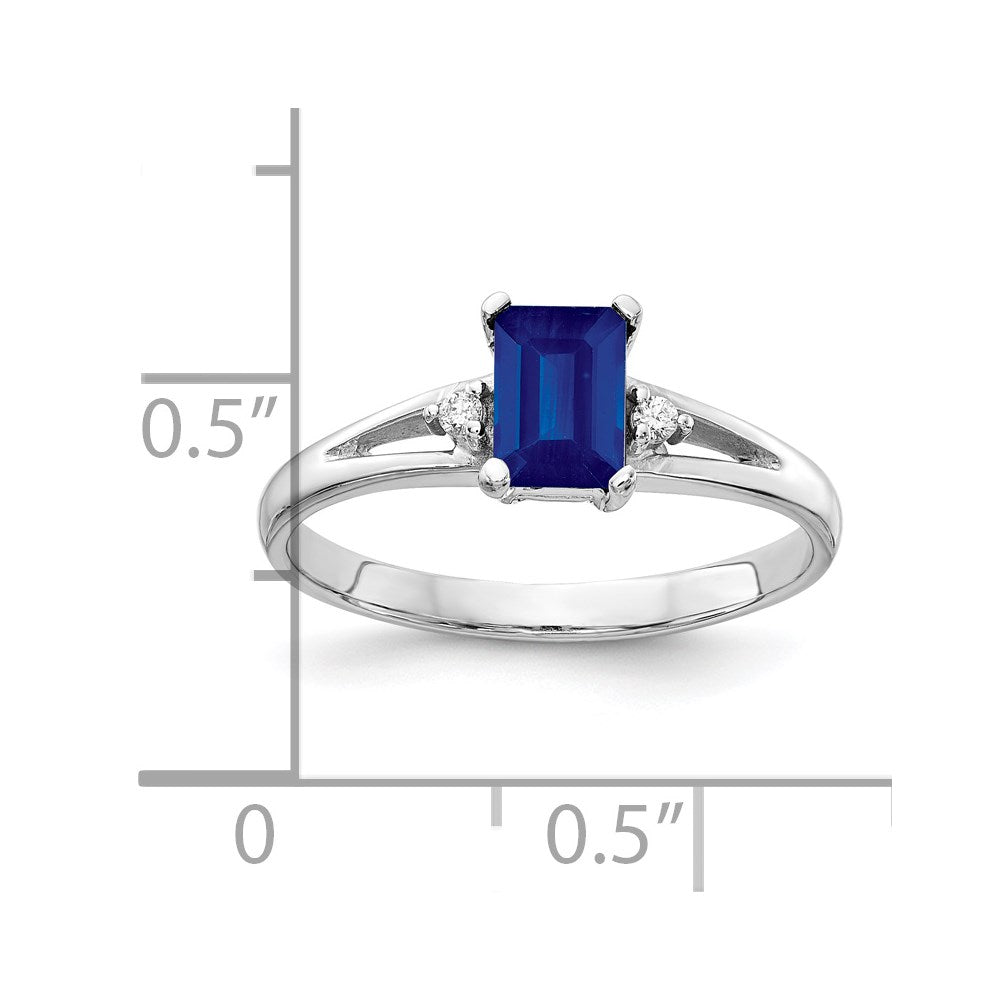 14k White Gold 6x Emerald Cut Sapphire A Diamond ring