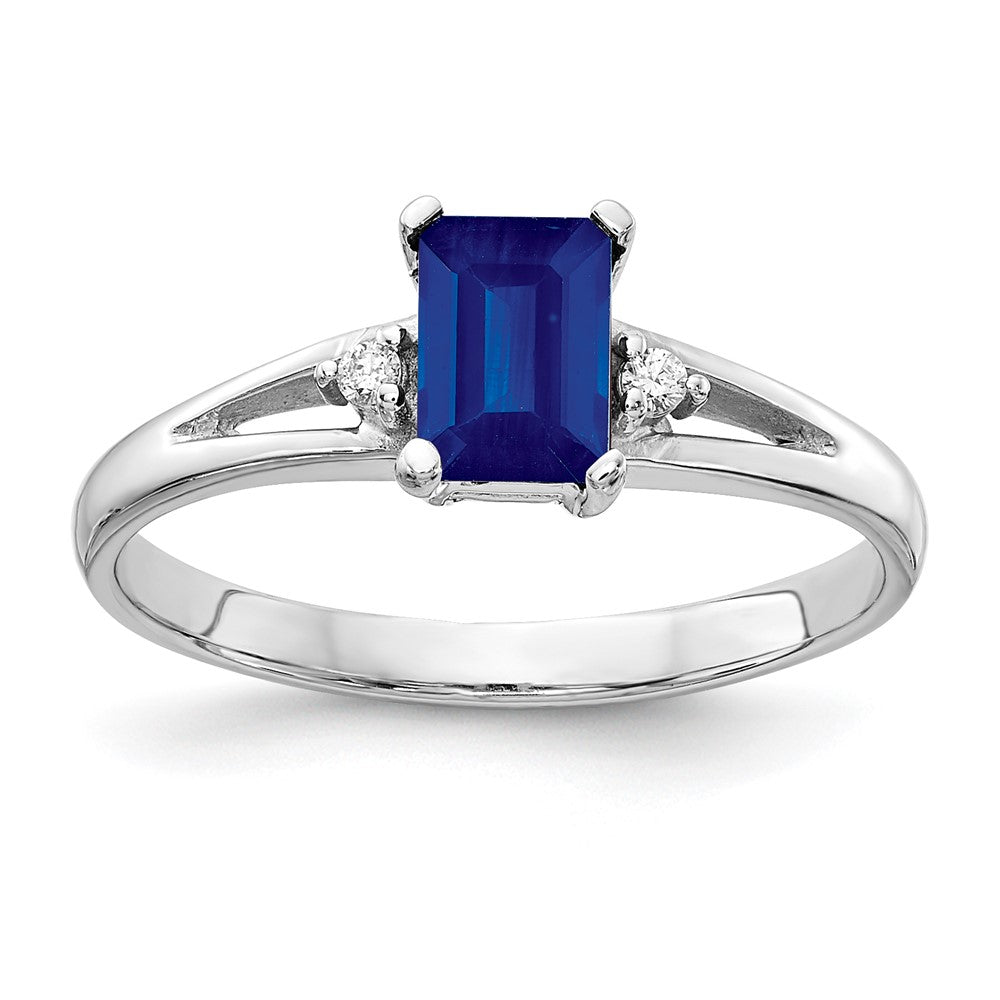 14k White Gold 6x Emerald Cut Sapphire A Diamond ring