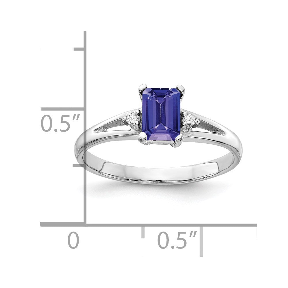 14k White Gold 6x Emerald Cut Tanzanite VS Diamond ring