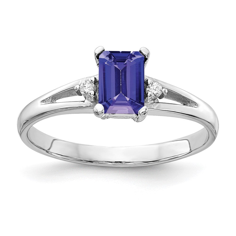 14k White Gold 6x Emerald Cut Tanzanite A Diamond ring